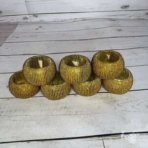 Linens'n Things Gold Beaded Napkin Rings Set of 7 Elegant Table Decor